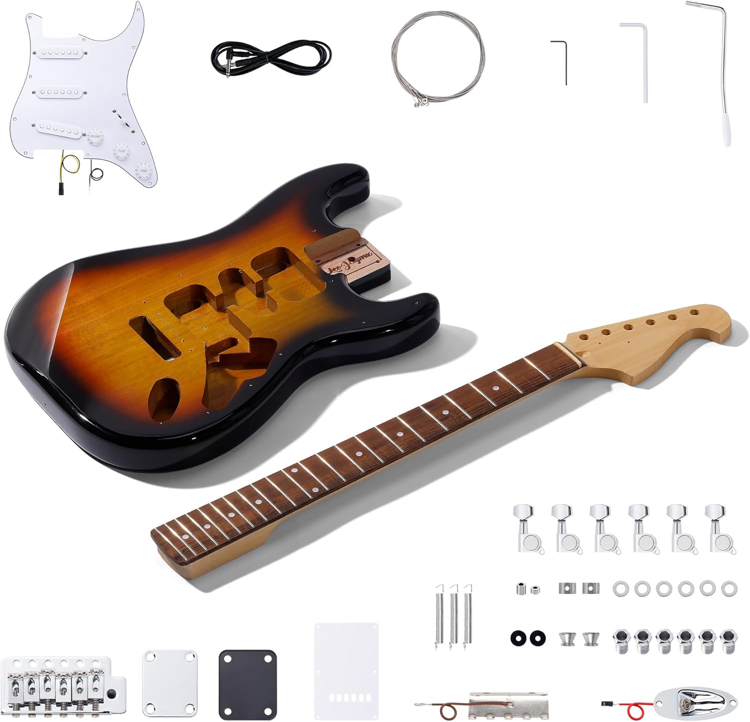 Leo Jaymz DIY ST Style Electric Guitar Kits,Spray-painted Mahogany Body,Laurel Wood Fingerboard and Maple Neck, including all Components (ST Sunburst)