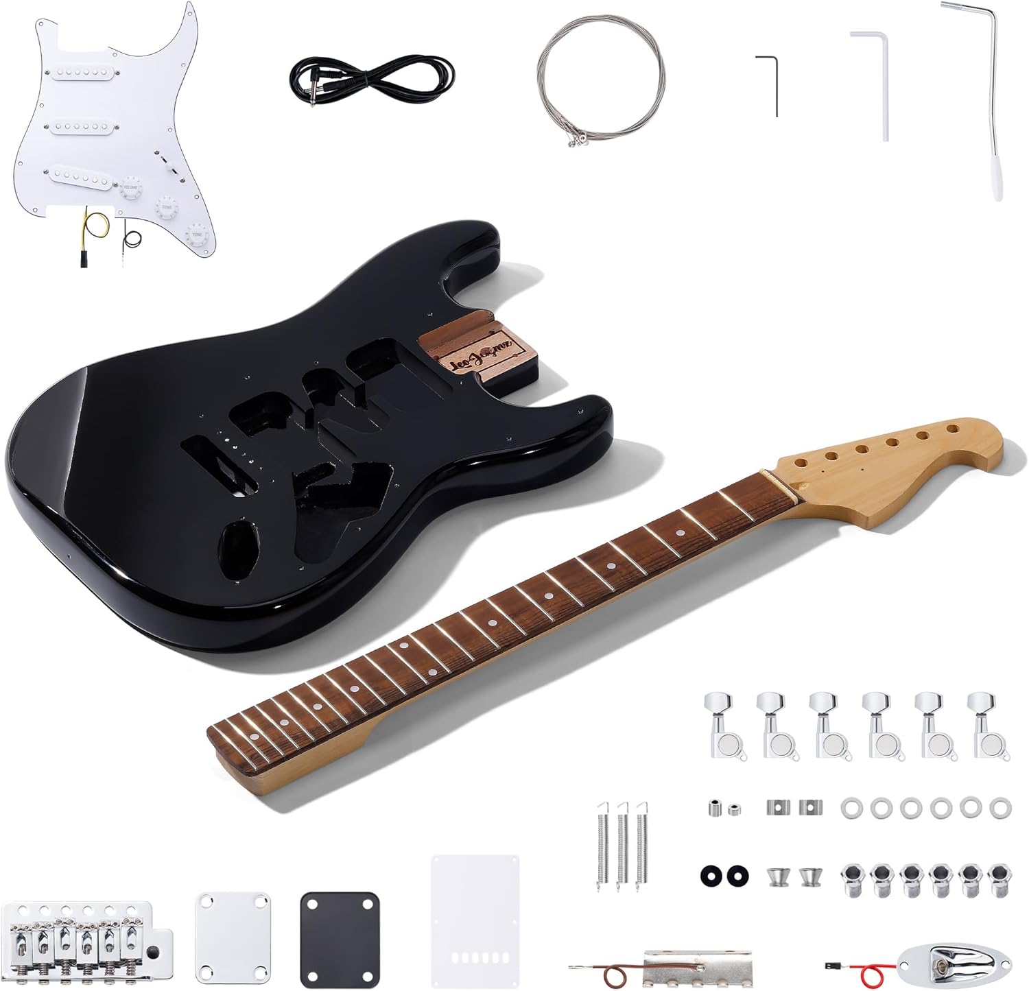 DIY ST Style Electric Guitar Kits,Spray-painted Mahogany Body,Laurel Wood Fingerboard and Maple Neck, including all Components (ST Gold)