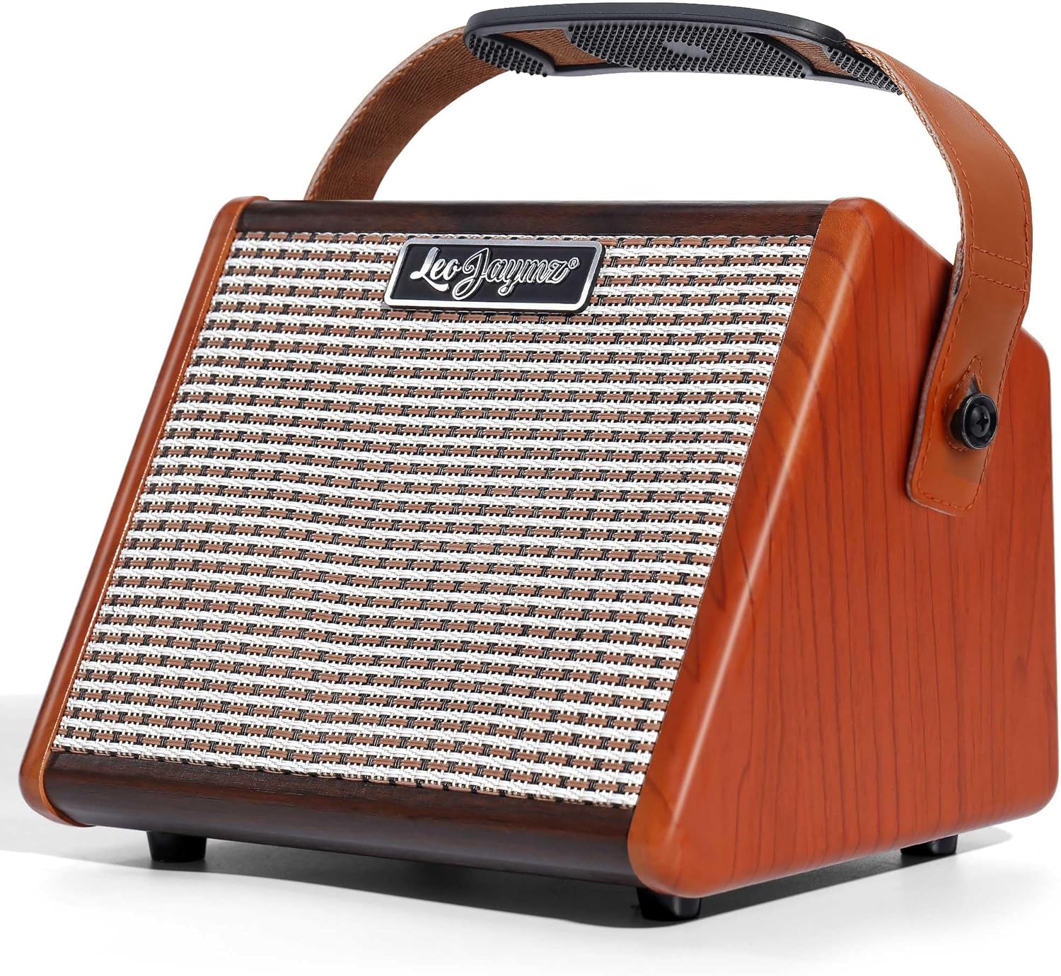 Leo Jaymz 15W Portable Electric Guitar Amp with BT, Rechargeable Battery, Built-in Effects Reverb, Overdrive, EQ, Woodgrain Finish, and 6.35mm Headphone Jack (AG-15)