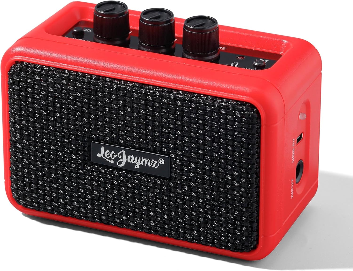 Leo Jaymz Mini Guitar Amplifier - 5W Dual Speaker BT Wireless Guitar Amp， Rechargeable Battery, Clean/Overdrive Modes, Headphone Jack,Ideal for Practice or Performance (Red)