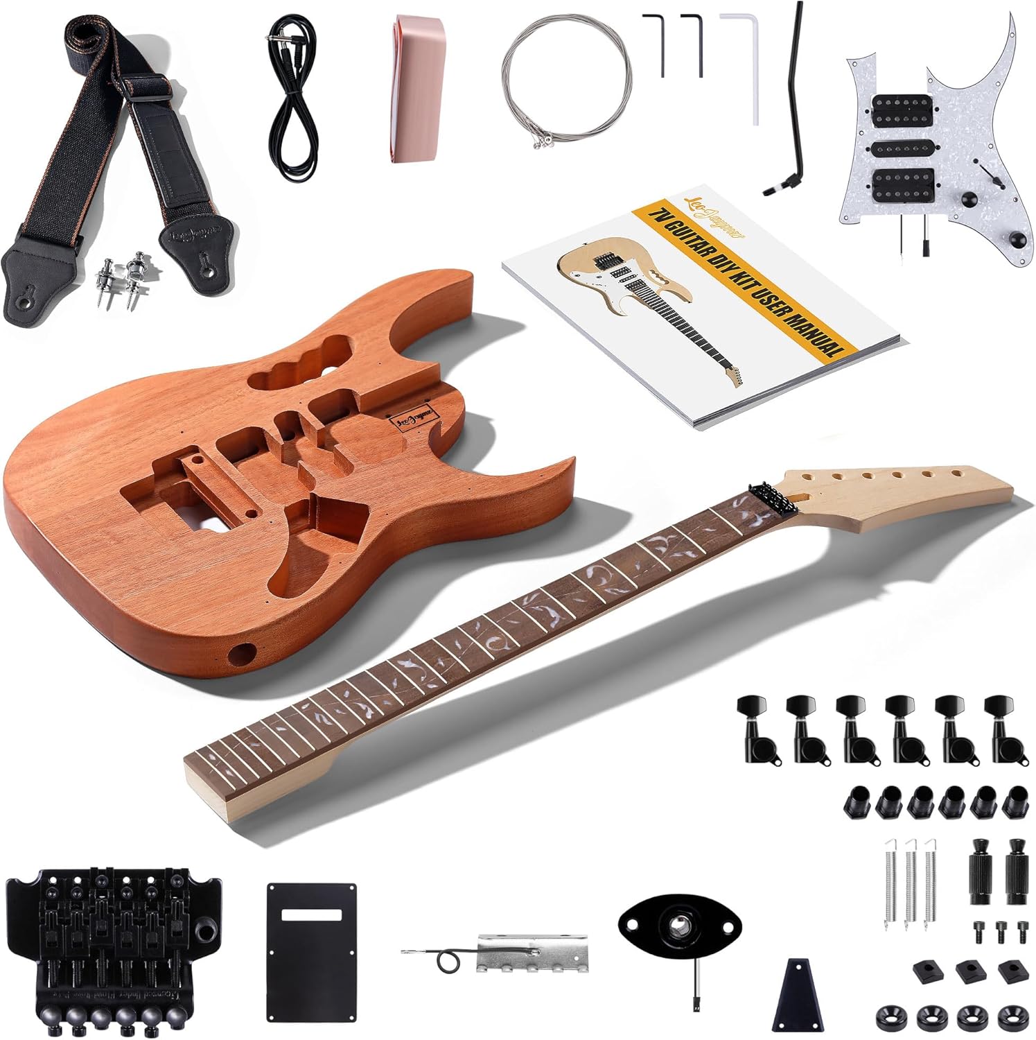 DIY Electric Guitar Kits in IBZ Style - Mahogany Body and Maple Neck - All Components Included (7V)