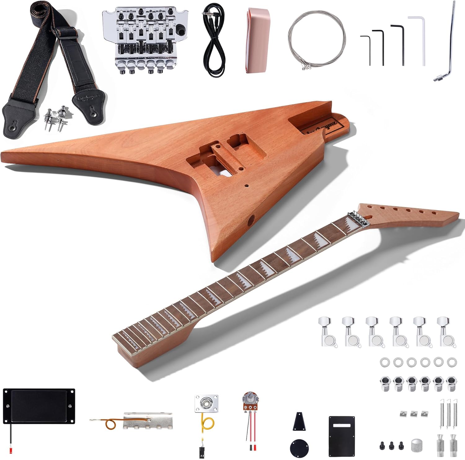 Leo Jaymz DIY Electric Guitar Kits in AL Style - Mahogany Body and Neck - Laurel Wood Fingerboard and All Components Included (AL)