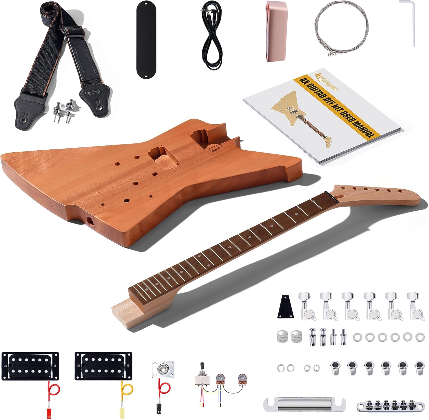 Leo Jaymz DIY Electric Guitar Kits - Mahogany Body, Mahogany Neck and Laurel Wood Fretboard - Fully Components Included (AX)