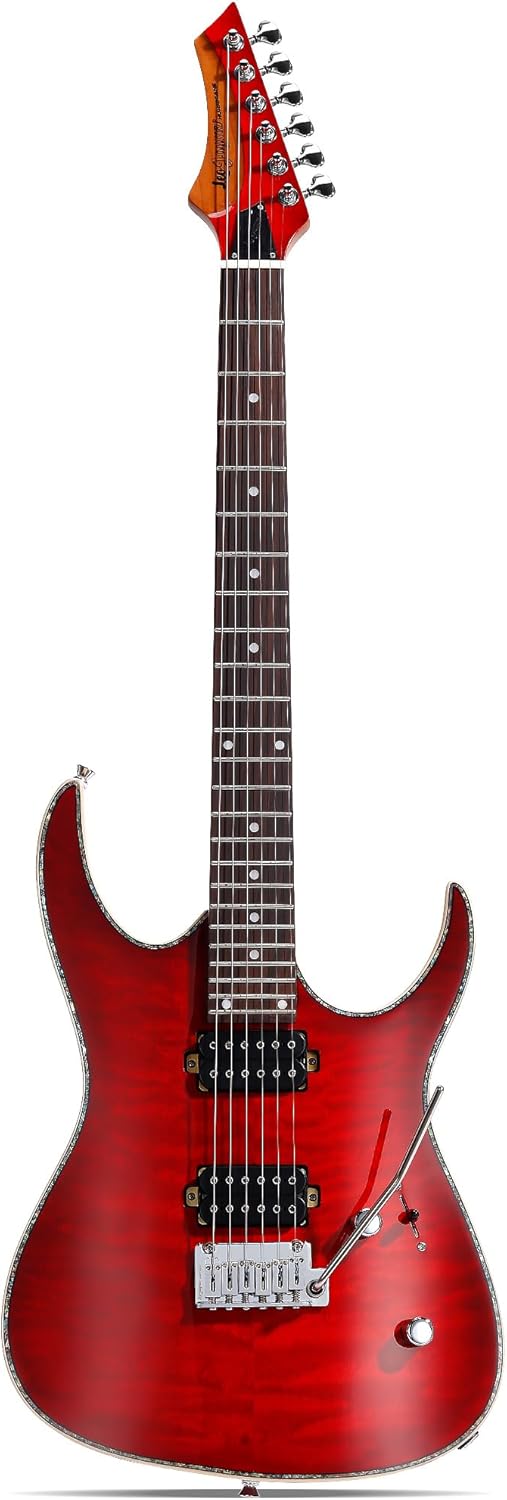 Leo Jaymz Hurricane Series Electric Guitar, Double Cut Arched Top Mahogany Body, Reverse Headstock, Roasted Maple Neck, Rosewood Fretboard,Alnico V Pickups,Locking Tuners,Tremolo Bridge(Red)