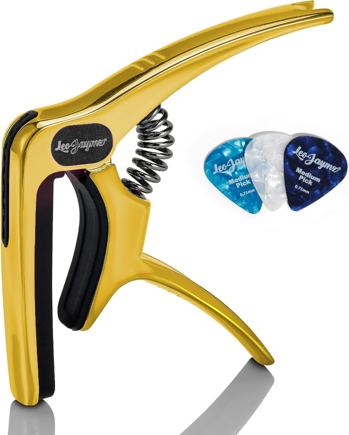 Leo Jaymz Heavy Duty Guitar Capo for Acoustic/Electric Guitars, Guitar Clip made of Zinc Alloy Metal, Guitar Clamp for Bass Classical Guitar, Ukulele, Mandolin,Banjo (Gold)